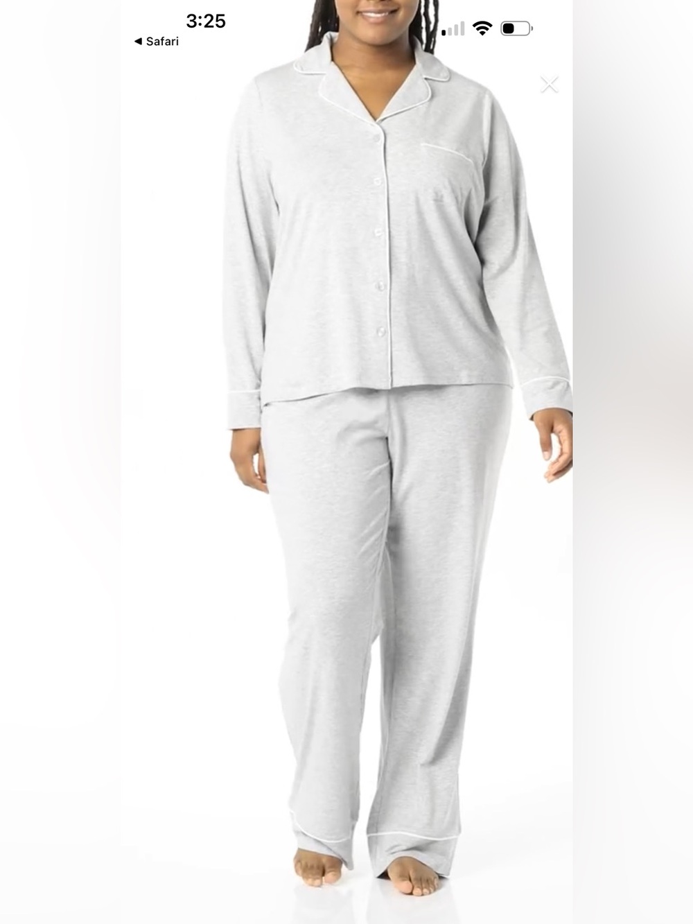 Amazon Essentials Light Gray Long-Sleeve Button Pajama Set 132